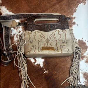 Wrangler Brown and Cream Leather Women's Bag with Fringe